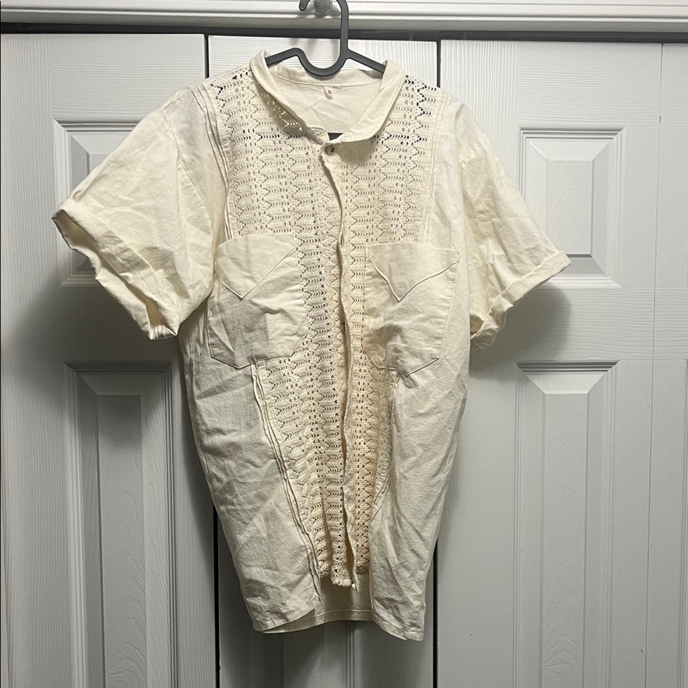 Cream Short Sleeve Button-Up Shirt
